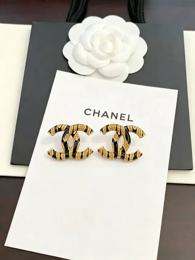 Chanel CC Brooch Black and Gold Enamel Striped Brooches 4