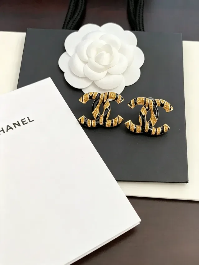 Chanel CC Brooch Black and Gold Enamel Striped Brooches 5