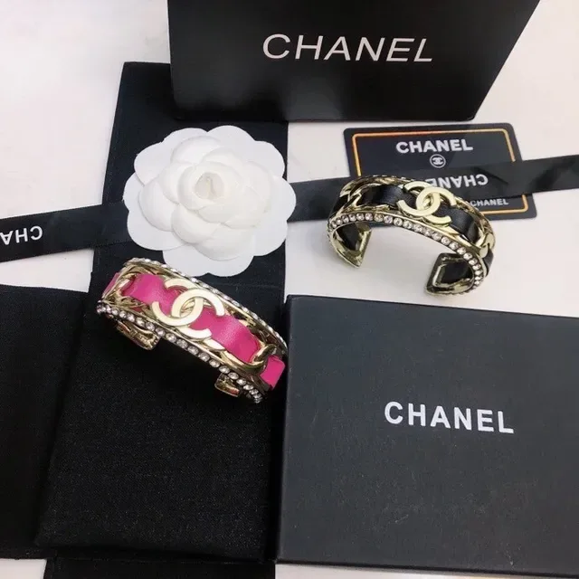 Chanel CC Cuff Pink Leather and Gold-Tone Crystal Bracelet 6