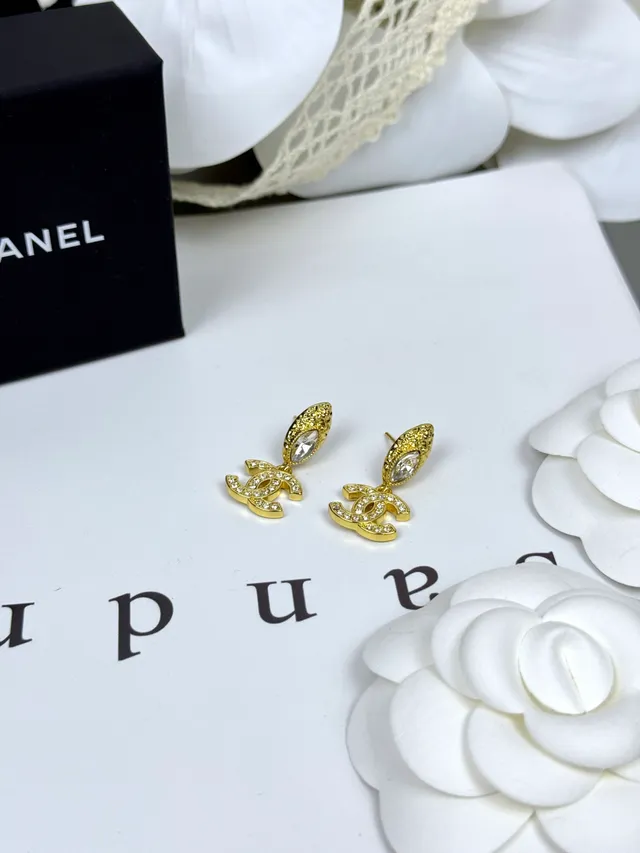 Chanel CC Brincos de Ouro Transparente Pavé-Crystal 7