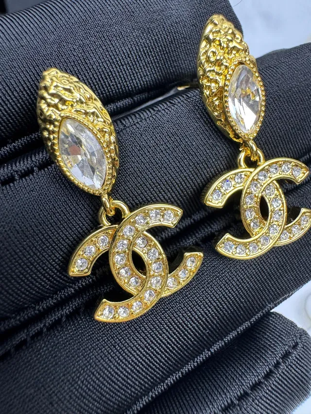 Chanel CC Brincos de Ouro Transparente Pavé-Crystal 3