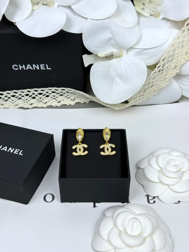 Chanel CC Brincos de Ouro Transparente Pavé-Crystal 4