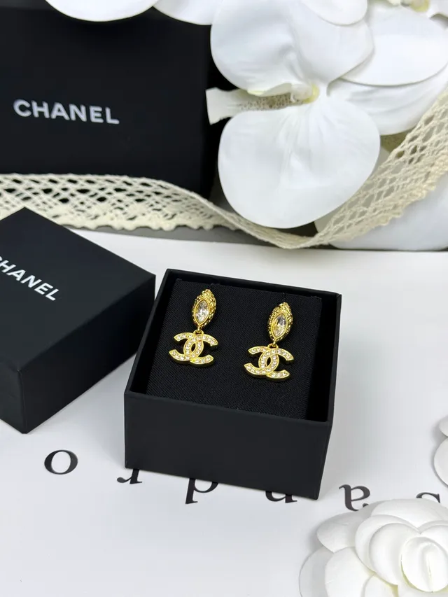 Chanel CC Brincos de Ouro Transparente Pavé-Crystal 5