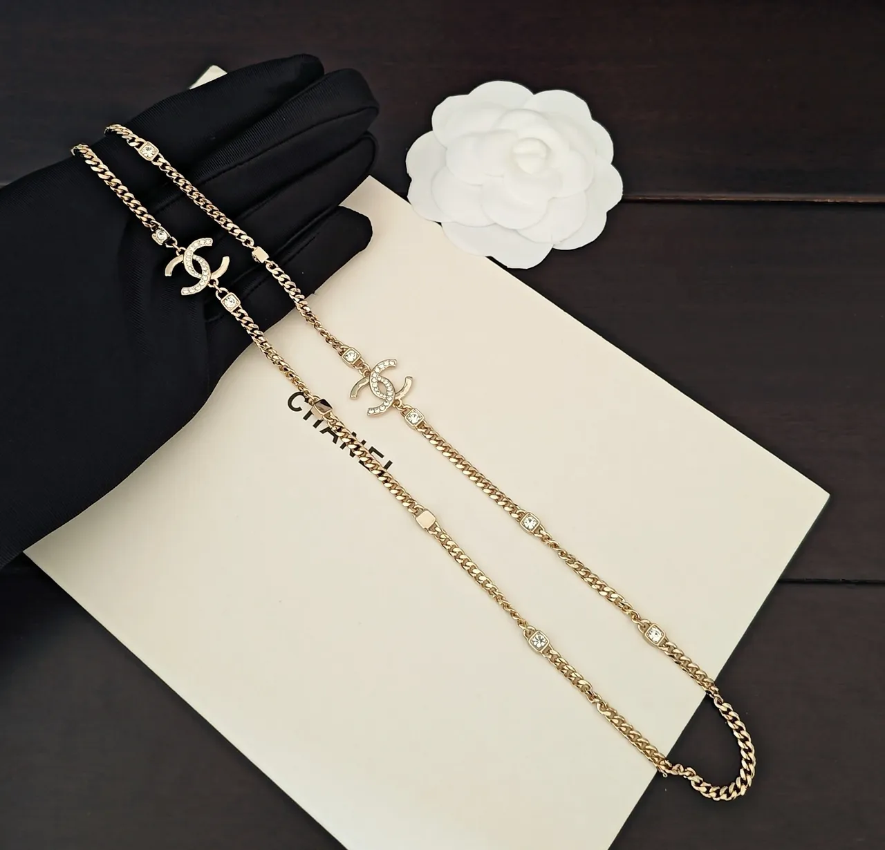 Chanel CC Logo Necklace Or Argent Chaîne Curb Cristal-Embellished Collier 3