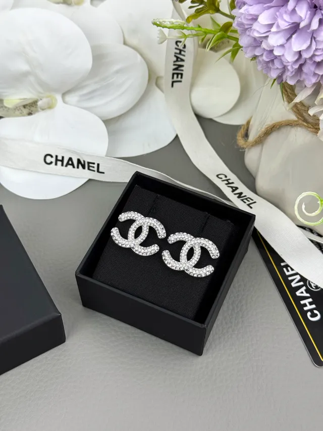 Chanel CC Logo Pavé Crystal Stud Earrings 5
