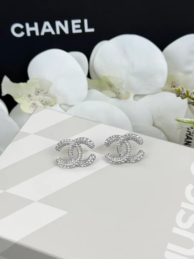 Chanel CC Logo Pavé Crystal Stud Earrings 6