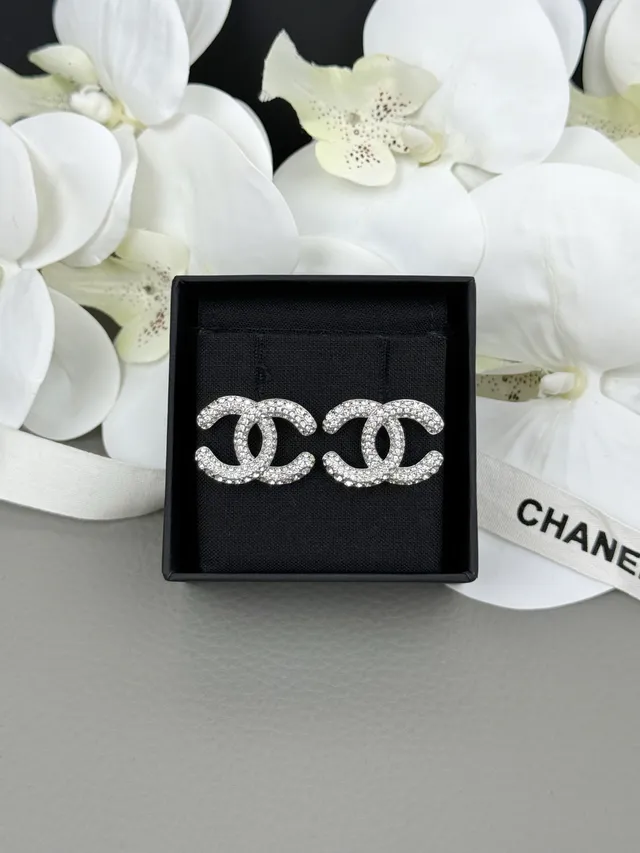 Chanel CC Logo Pavé Crystal Stud Earrings 7