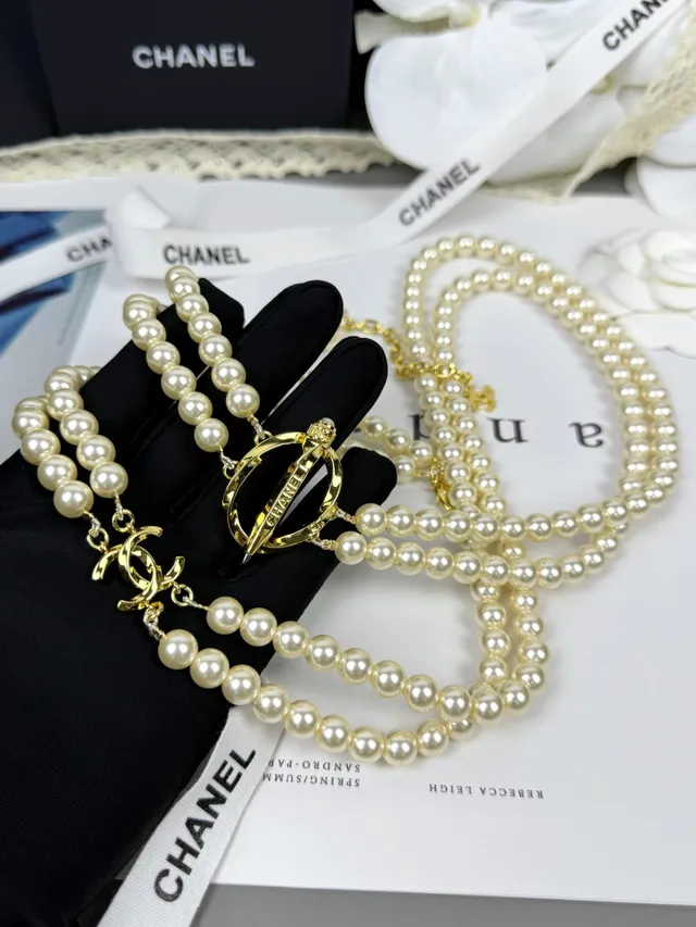 Chanel Classic Pearl Necklace White Gold Double-Strand Necklace 4