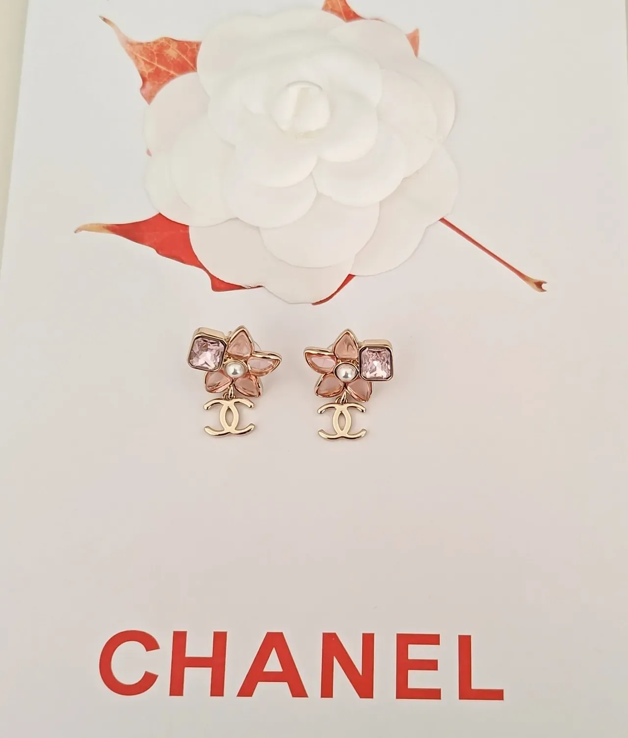 Chanel Floral Crystal and Pearl Earrings 5