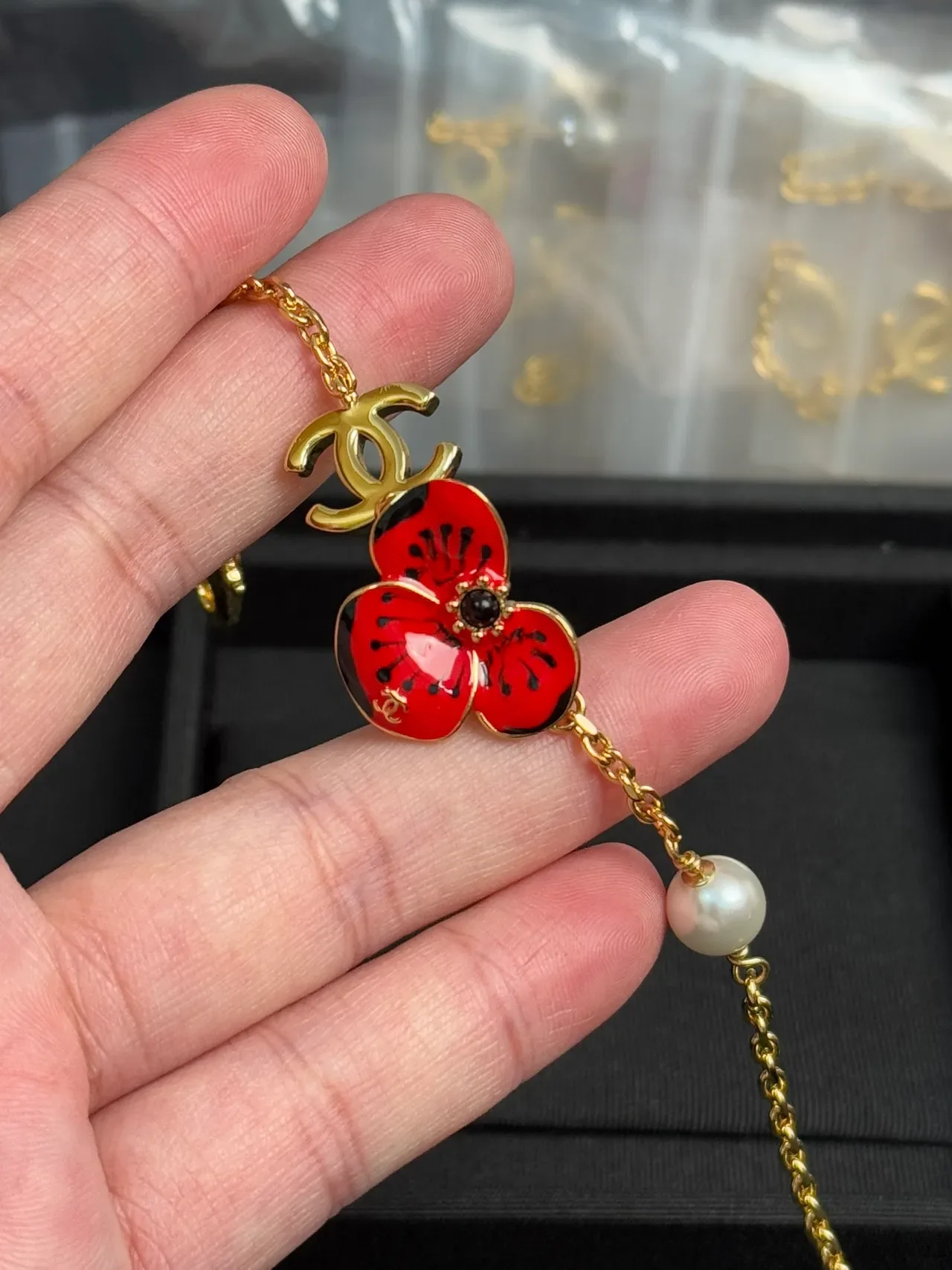 Chanel Floral Enamel and Pearl Charm Bracelet 2