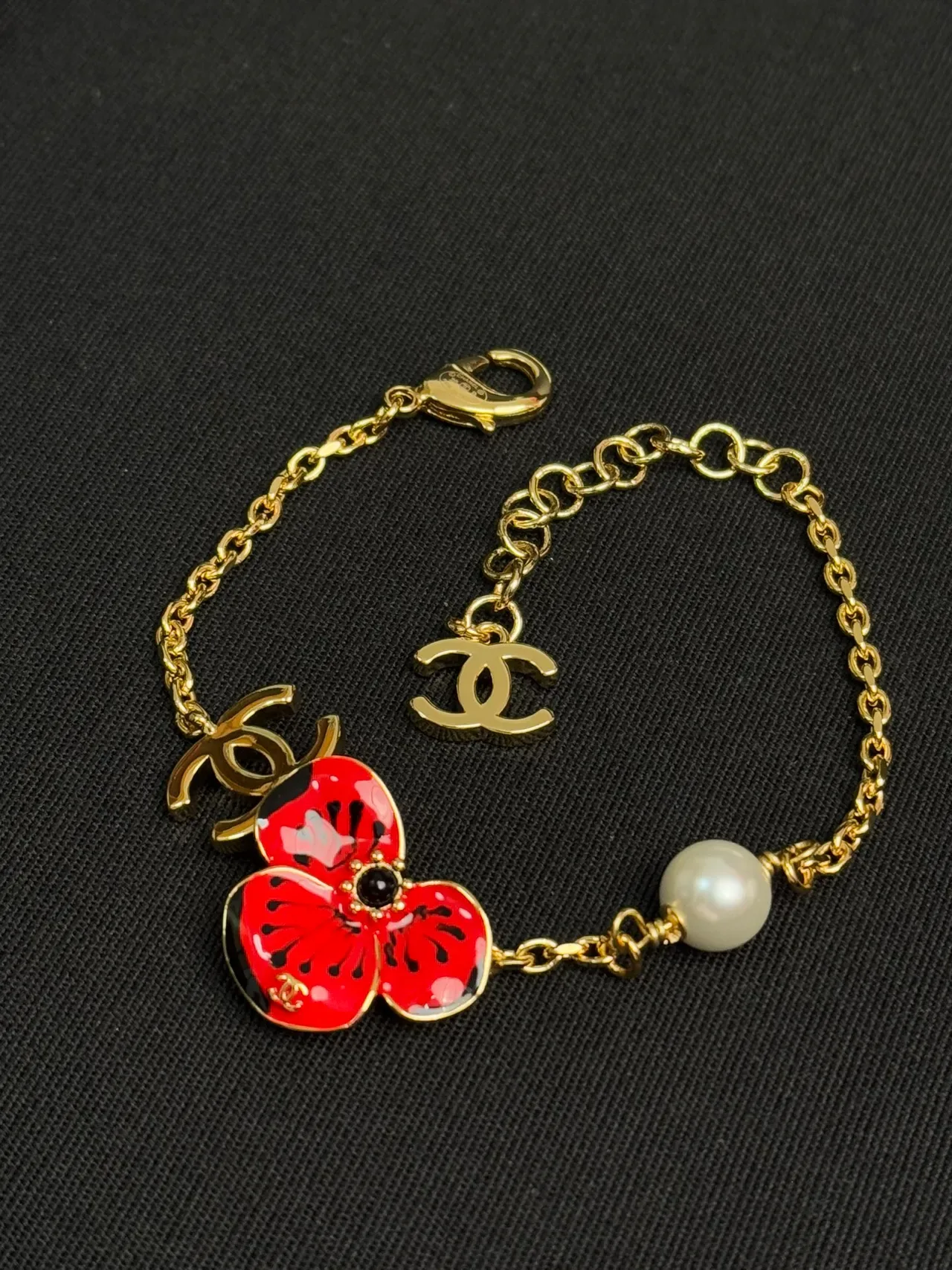 Chanel Floral Enamel and Pearl Charm Bracelet 3