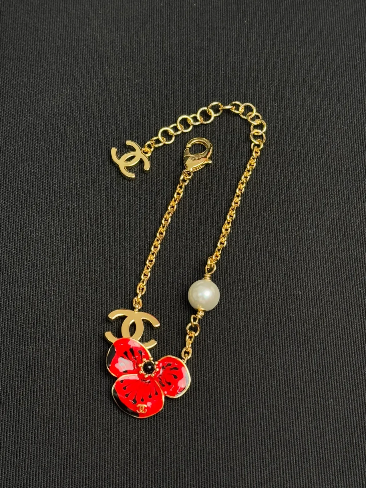 Chanel Floral Enamel and Pearl Charm Bracelet 4