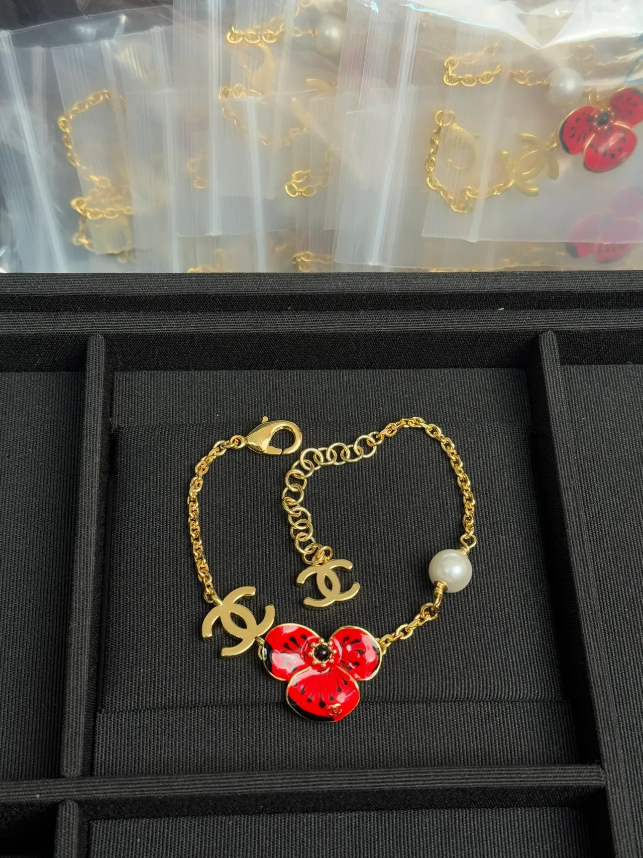 Chanel Floral Enamel and Pearl Charm Bracelet 5