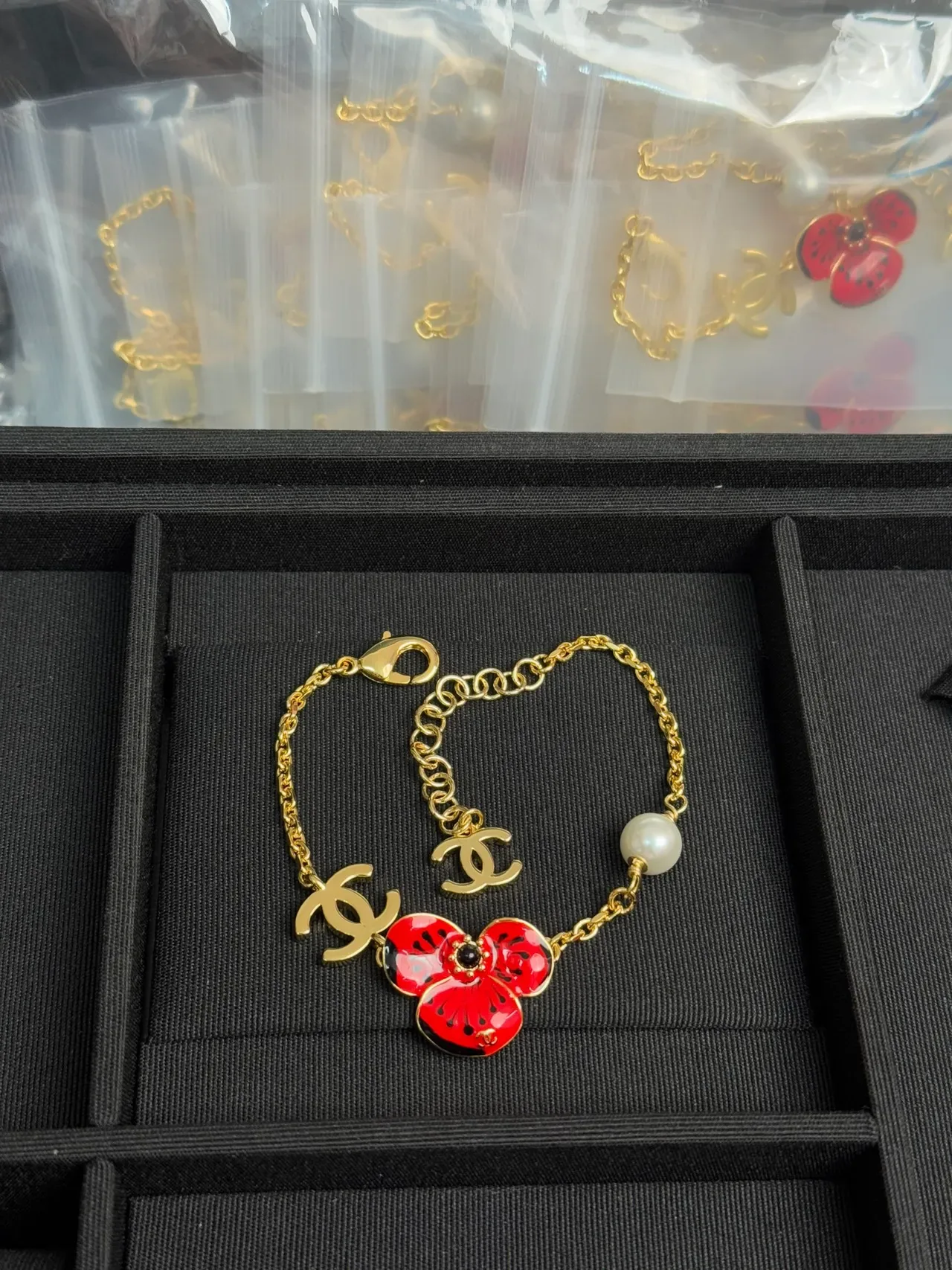 Chanel Floral Enamel and Pearl Charm Bracelet 6