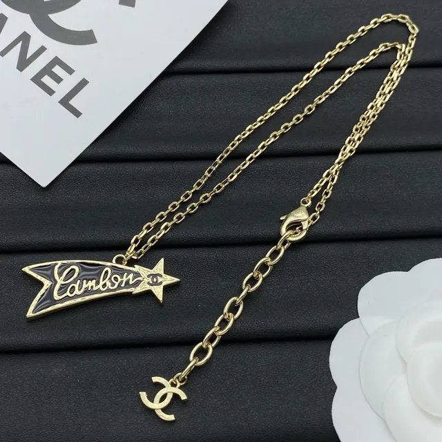 Chanel Gold Black Chain Enamel Ribbon Pendant Necklace 3