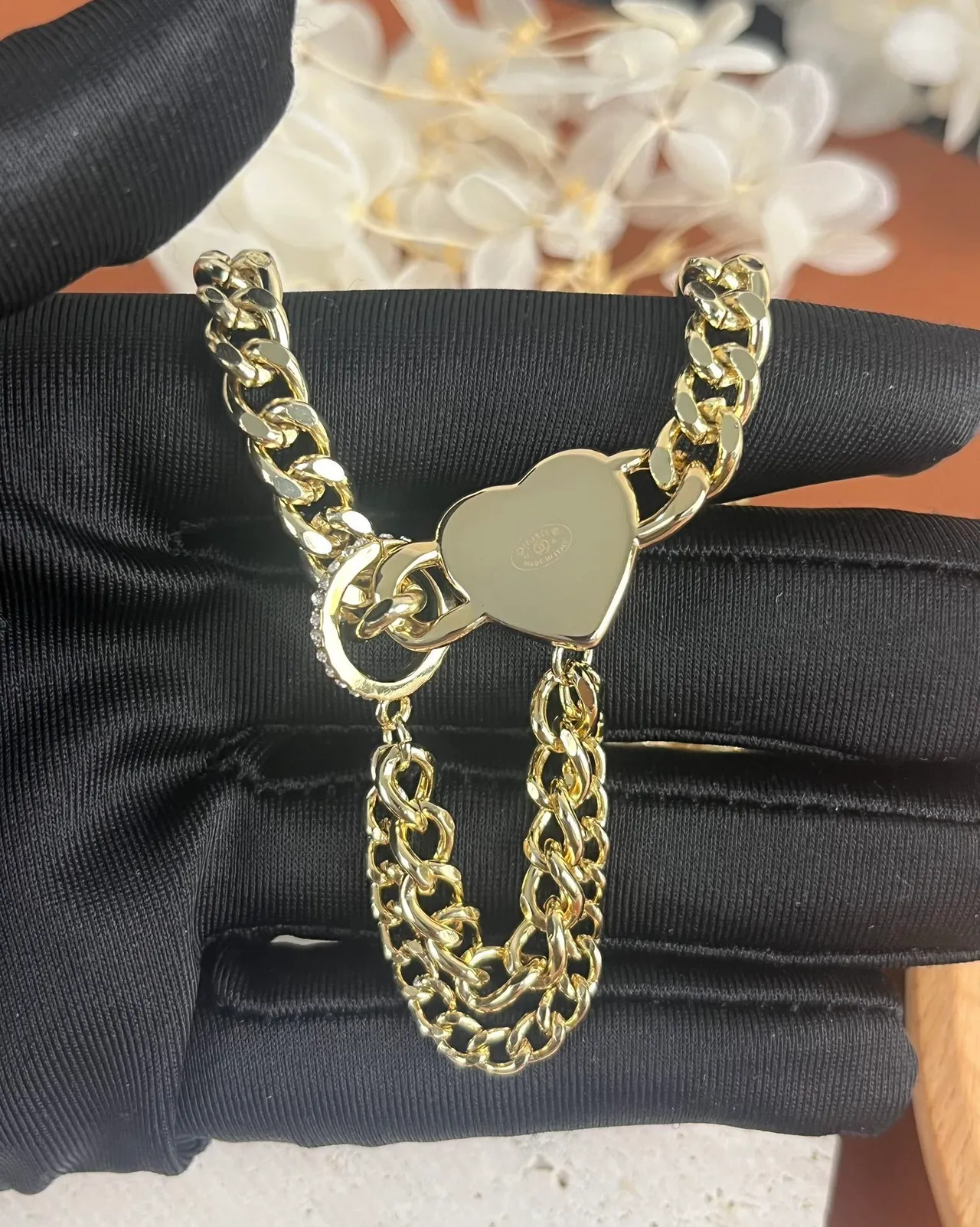 Chanel Chaîne Curb Or Noir Émail Pendentif Cœur Collier 2
