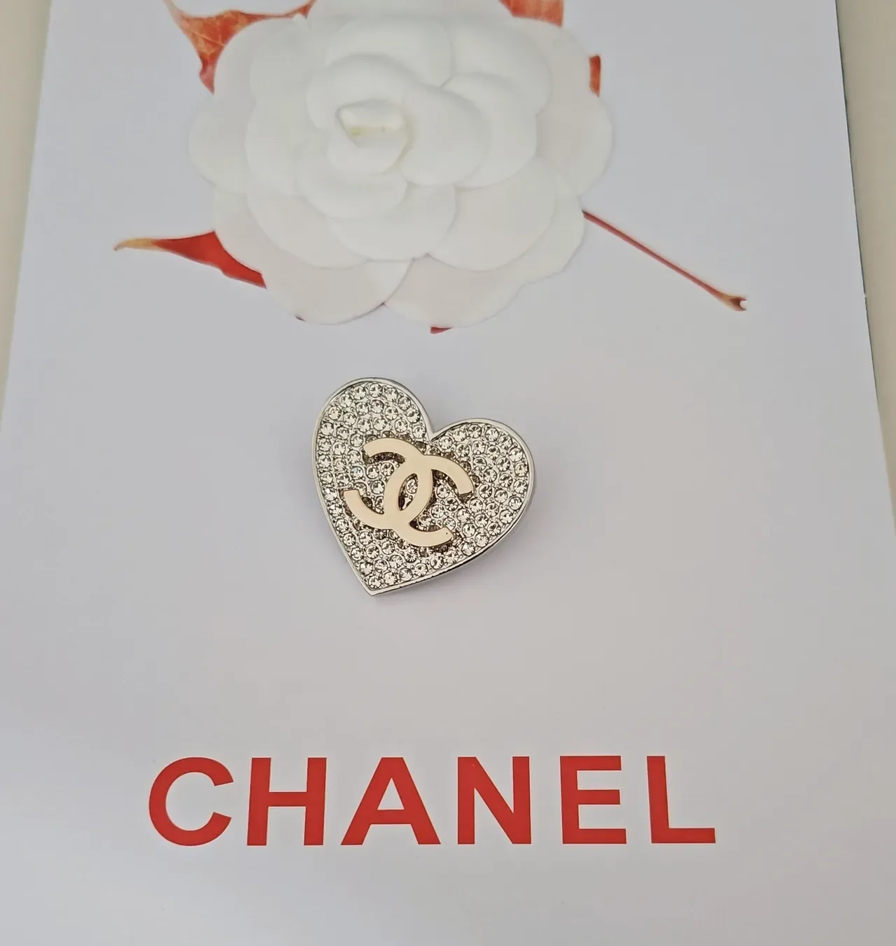Chanel Heart Brooch Silver Gold Crystal-Encrusted Brooch 3
