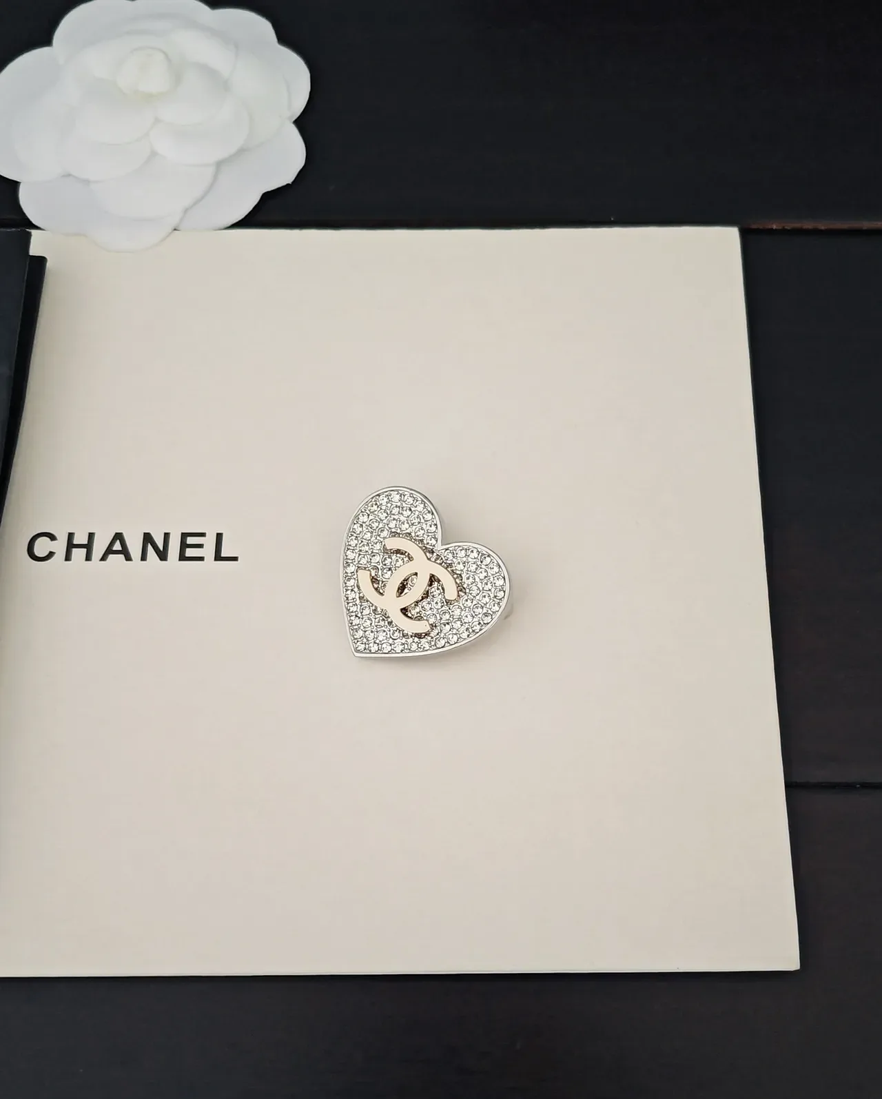 Chanel Heart Brooch Silver Gold Crystal-Encrusted Brooch 4