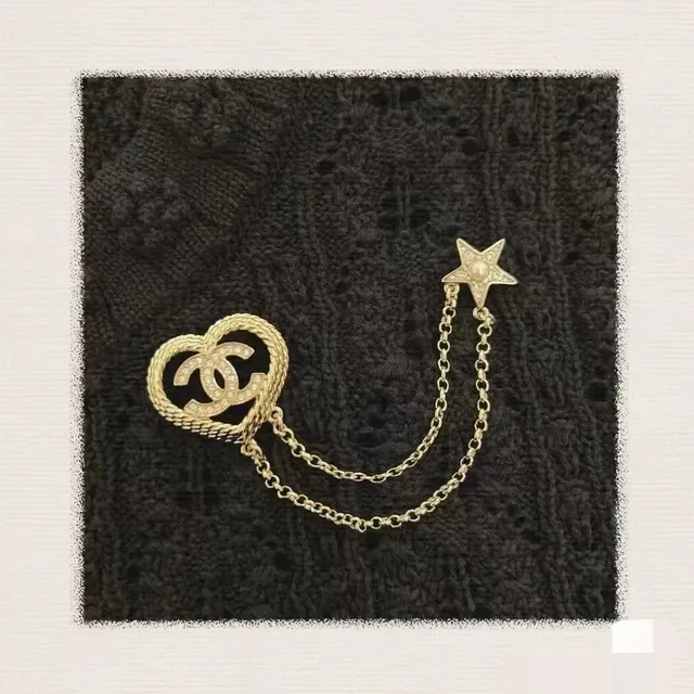 Chanel हार्ट CC ক্রিস্টাল এবং পার্ল-স্টার চেইন ব্রোচ 2