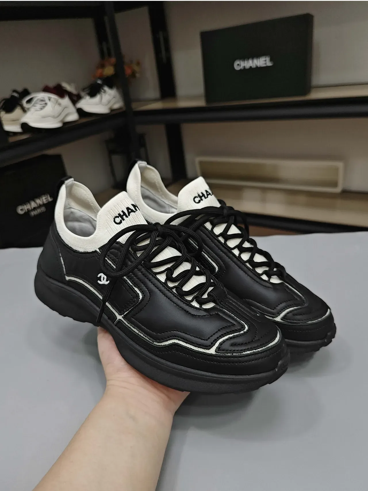 Chanel Lifestyle Sneaker Black and White Knit Collar Lifestyle Sneakers 3