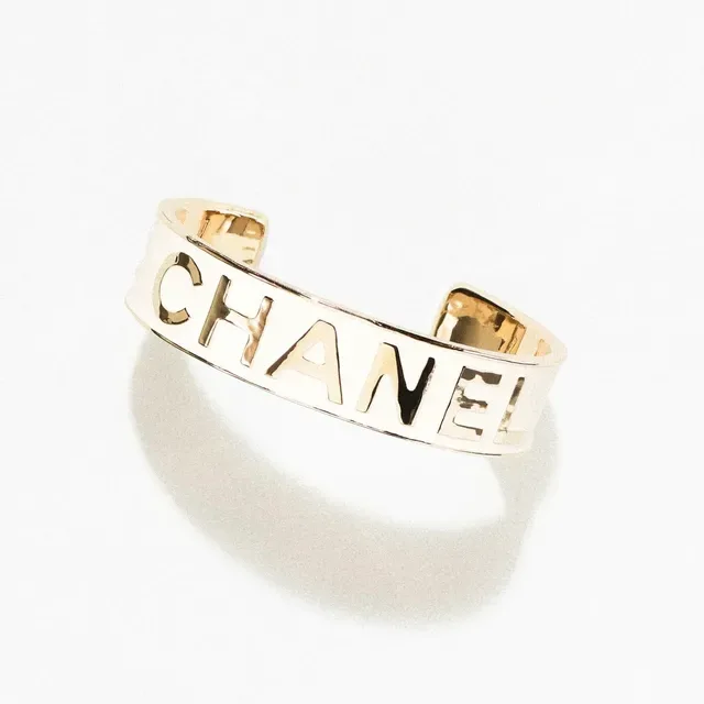 Chanel Logo Cuff Black White Enamel Raised Bracelet 3