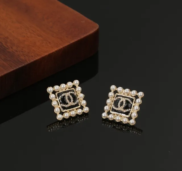 Chanel Pearl-Bordered CC Logo Square Stud Earrings 2