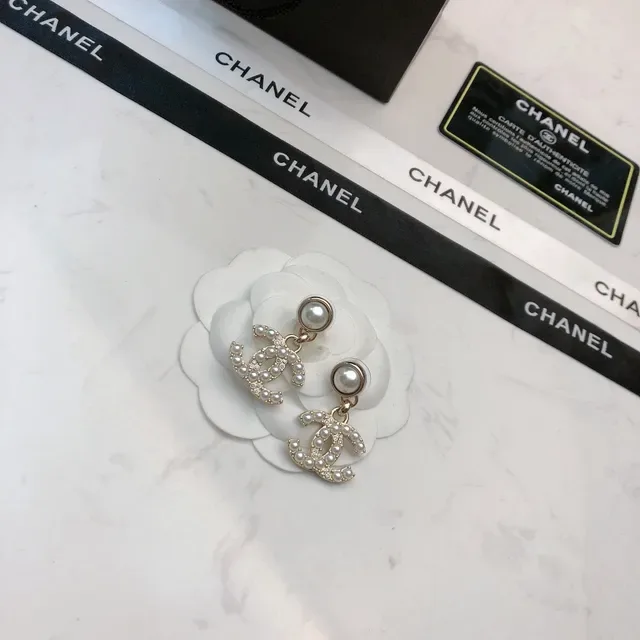 Chanel Pearl-Embellished Interlocking CC Logo Drop Earrings 5