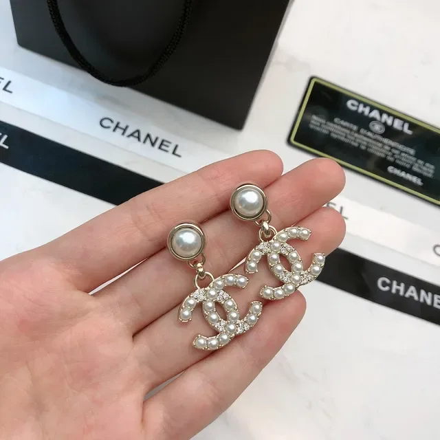 Chanel Pearl-Embellished Interlocking CC Logo Drop Earrings 6