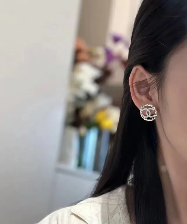 Chanel Silver Transparent Circular Stud Twisted Rope Border Earrings 9