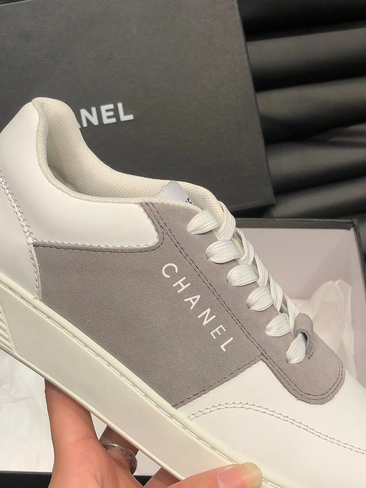 Chanel Two-Tone White and Gray Lifestyle Sneakers 7
