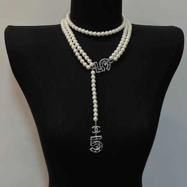Chanel White Silver Multi-Strand Pearl Lariat Drop Necklace 4