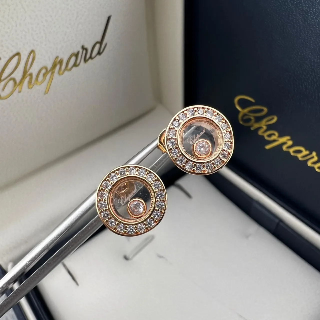 Chopard Happy Diamonds Boucles d'oreilles Diamants Pavé Halo Flotants 2