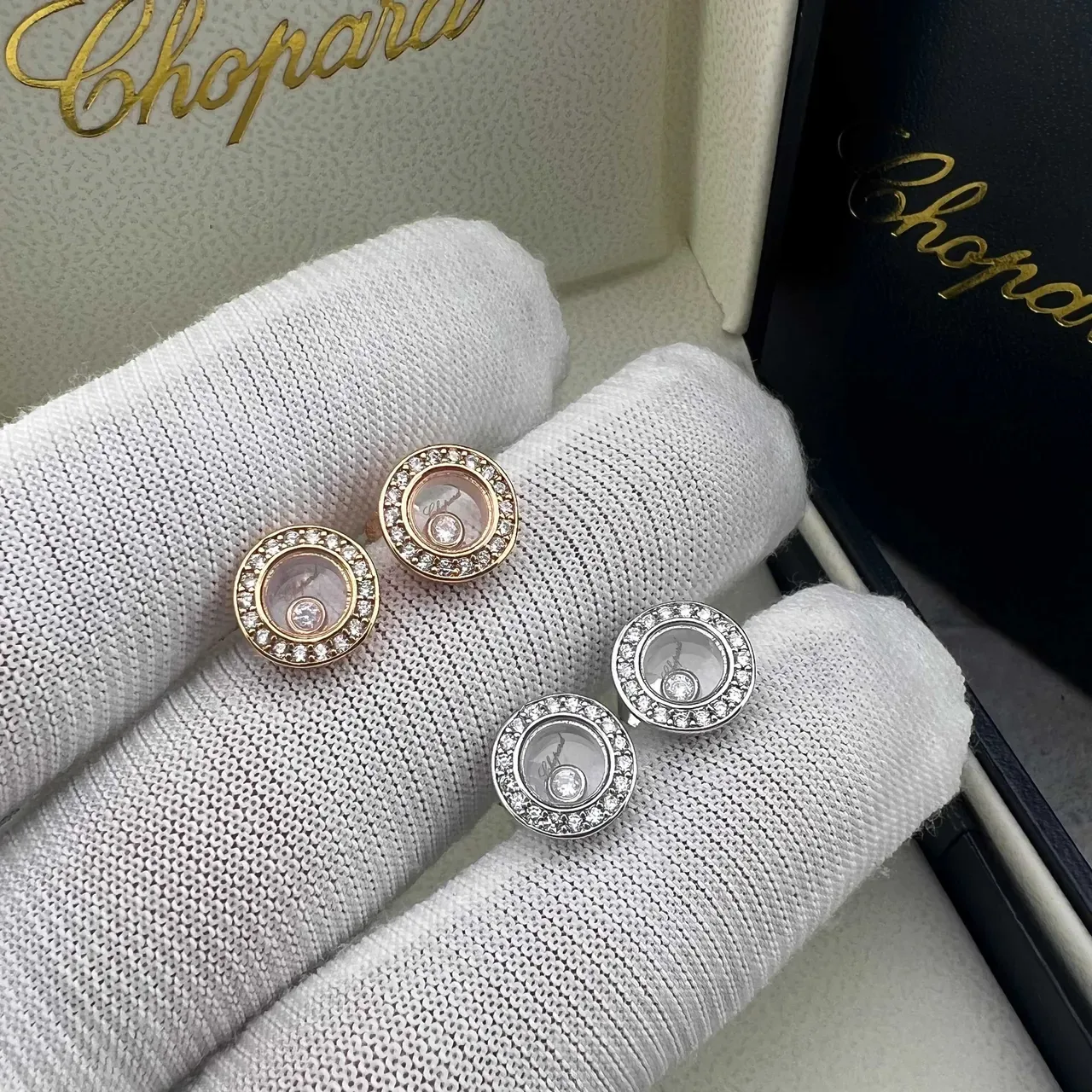 Chopard Happy Diamonds Boucles d'oreilles Diamants Pavé Halo Flotants 5