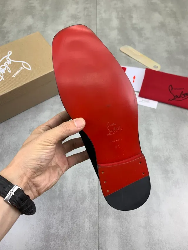 Christian Louboutin Penny Loafer কালো সুয়েড লাল সোল লোফার 3