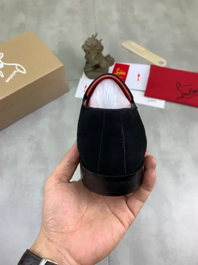 Christian Louboutin Penny Loafer কালো সুয়েড লাল সোল লোফার 4