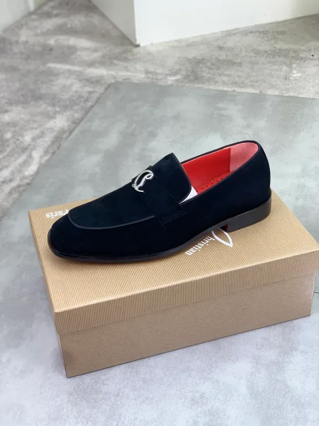 Christian Louboutin Penny Loafer কালো সুয়েড লাল সোল লোফার 5