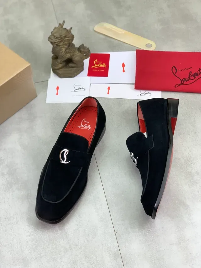 Christian Louboutin Penny Loafer কালো সুয়েড লাল সোল লোফার 6
