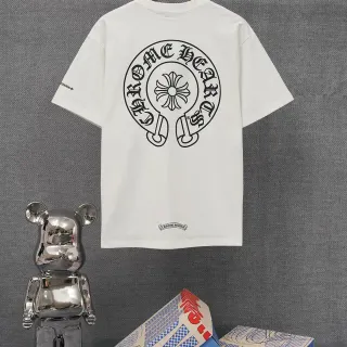 Chrome Hearts सर्कुलर लोगो ग्राफिक प्रिंट सफेद टी-शर्ट