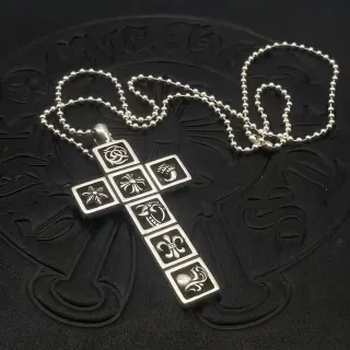 Chrome Hearts Cross Pendant Silver Ball Chain Necklace