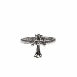 Chrome Hearts क्रॉस रिंग चाँदी का सज्जित चिन्ह उकेरा हुआ बैंड रिंग