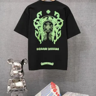 Chrome Hearts ग्राफिक प्रिंट काली और नियॉन ग्रीन टी-शर्ट