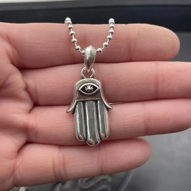 Chrome Hearts Hamsa Eye चाँदी काला हाथ पेंडेंट गेंद चेन हार 2
