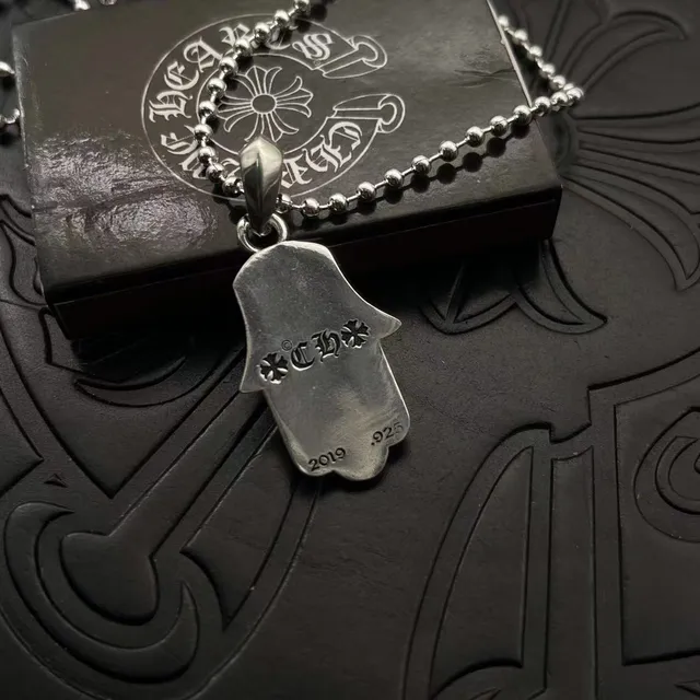 Chrome Hearts Hamsa Eye चाँदी काला हाथ पेंडेंट गेंद चेन हार 3