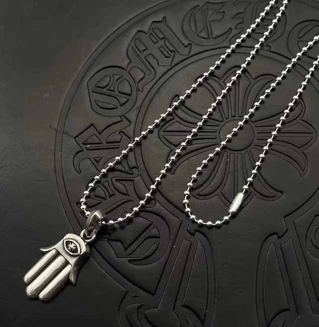 Chrome Hearts Hamsa Eye चाँदी काला हाथ पेंडेंट गेंद चेन हार 5