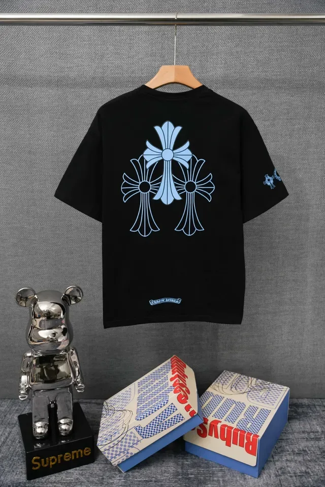 T-shirt à poche Chrome Hearts blanc bleu logo brodé 2