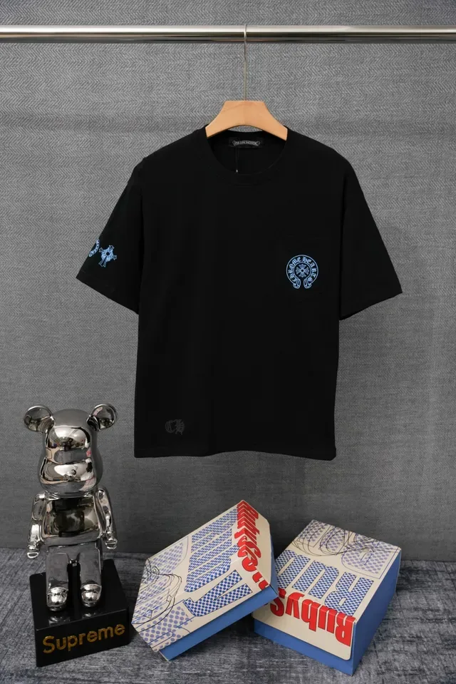 T-shirt à poche Chrome Hearts blanc bleu logo brodé 3