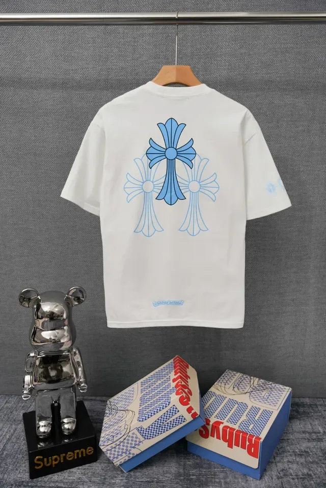 T-shirt à poche Chrome Hearts blanc bleu logo brodé 4