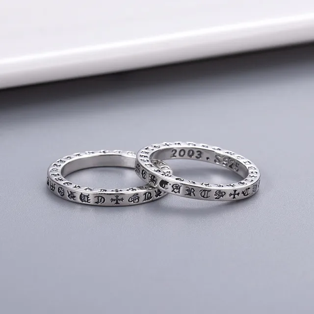 Chrome Hearts स्क्रिप्ट बैंड क्रॉस चांदी काला उकेरा माल्टीज़ मोटिफ्स अंगूठी 2