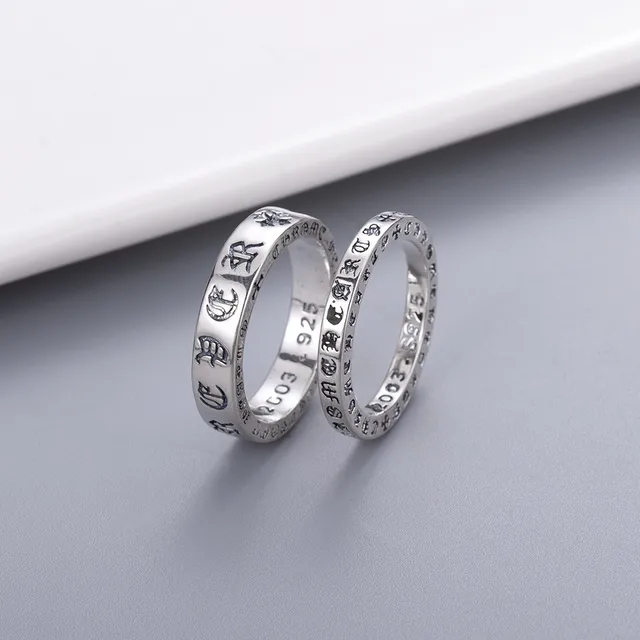 Chrome Hearts स्क्रिप्ट बैंड क्रॉस चांदी काला उकेरा माल्टीज़ मोटिफ्स अंगूठी 3