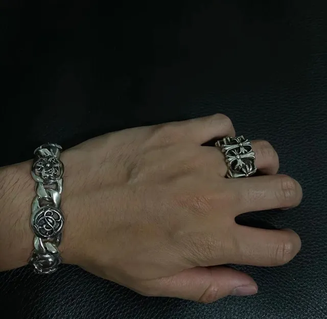 Chrome Hearts Signature Curb Link Floral Skull Bracelet 2